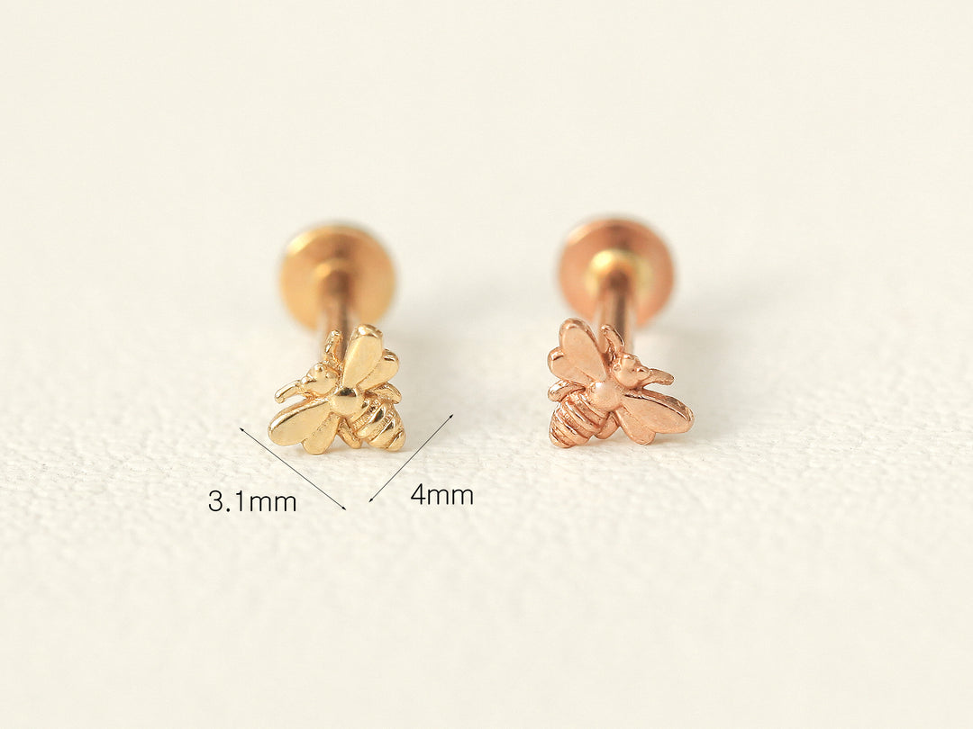 14K Gold Internally Bee Labret Piercing 18G16G