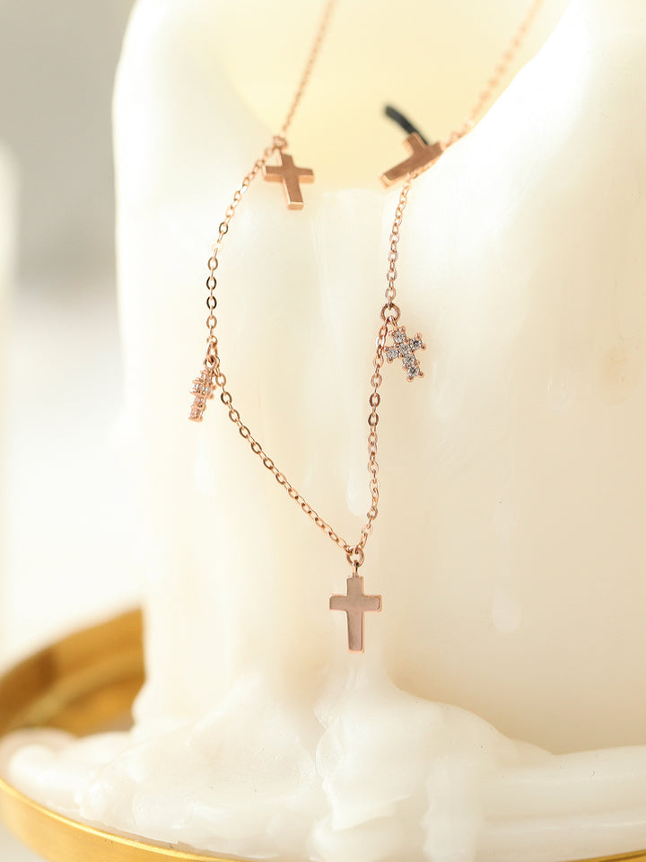 14K 18K Gold Multiple Cross Cubic Necklace