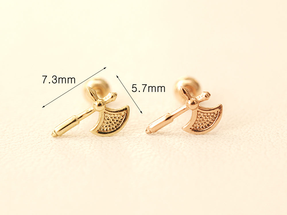 14K Gold Axe Cartilage Earring 20G18G