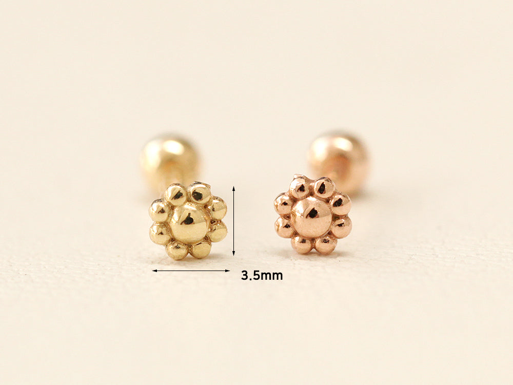 14K gold Mini Ball Flower cartilage earring 20g