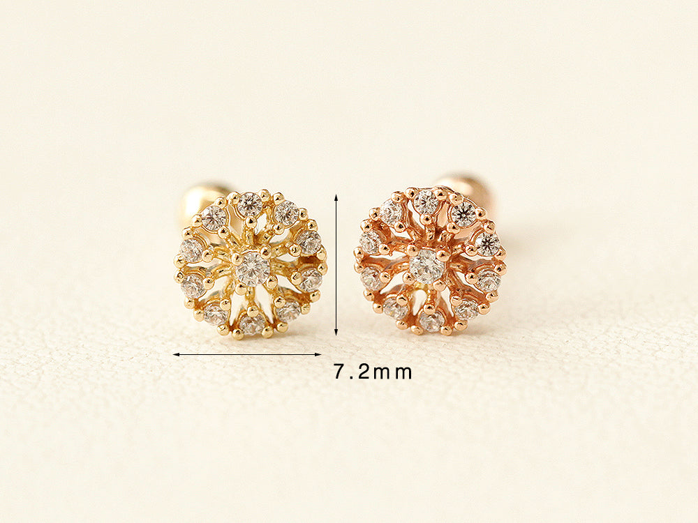 14K Gold Bling Snow Cubic Cartilage Earring 20G