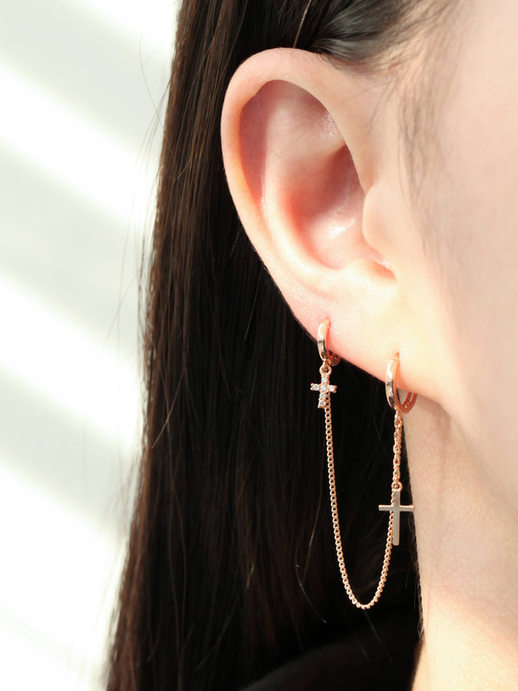 14K Gold Cross Hoop Earring