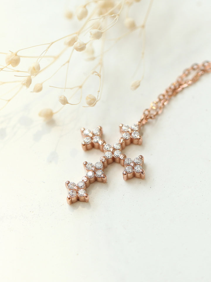 14K 18K Gold Crystal Cross Necklace