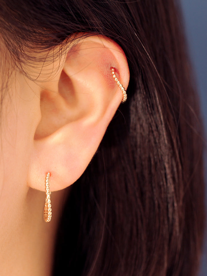 14K Gold Wave Ball Hoop Earring