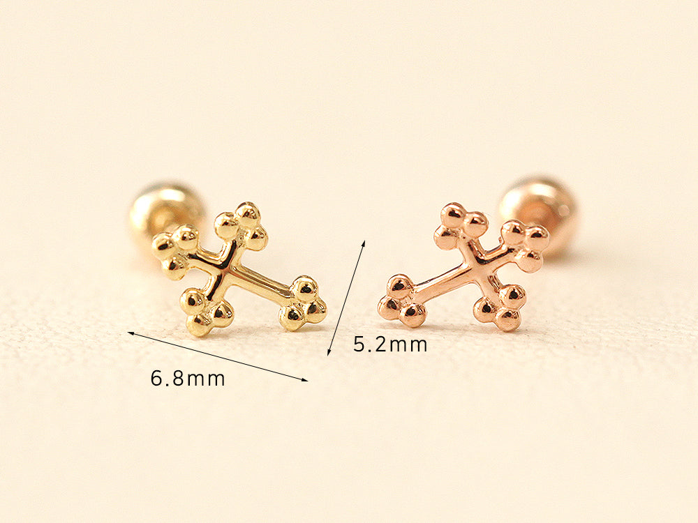 14K Gold Bubble Cross Cartilage Earring 20G