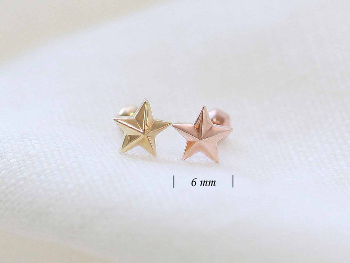 14K Gold Star Cartilage Earring 18G16G