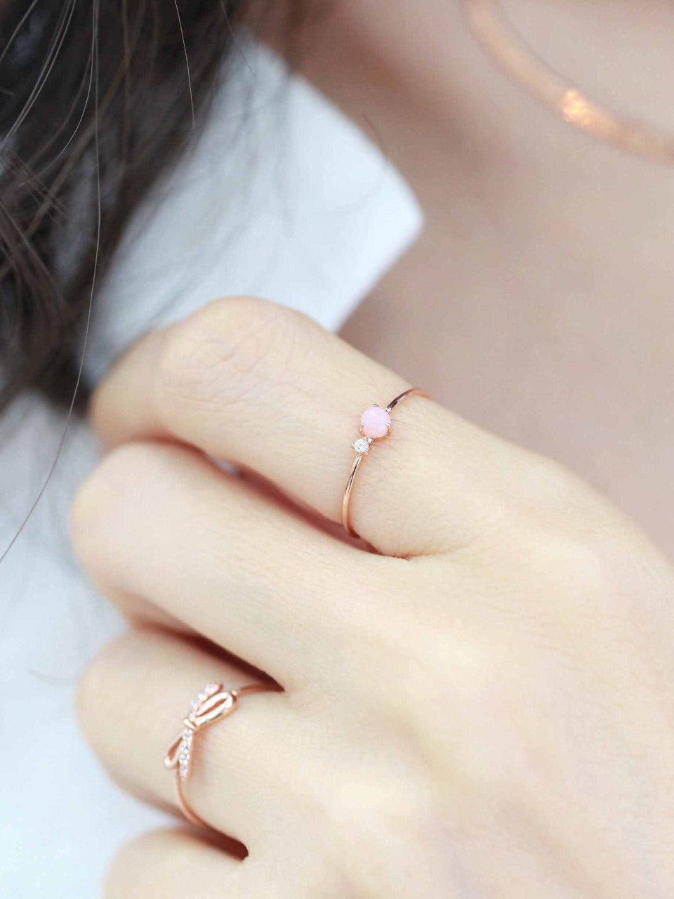 14K Gold Pink Stone Cubic Ring