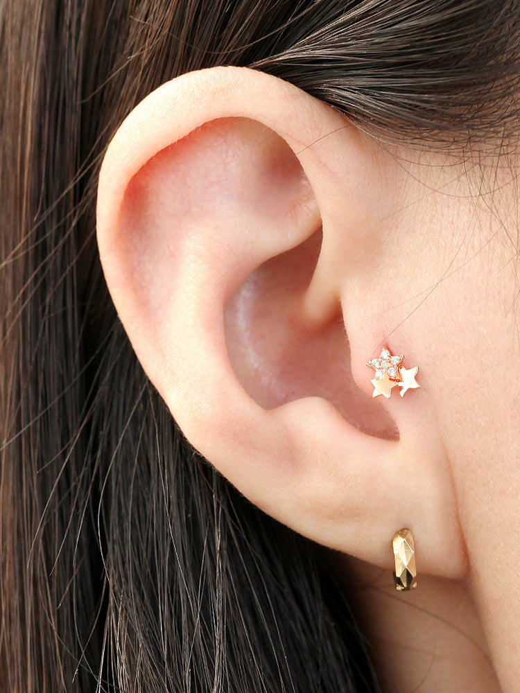 14K gold Star Cubic cartilage earring 20g