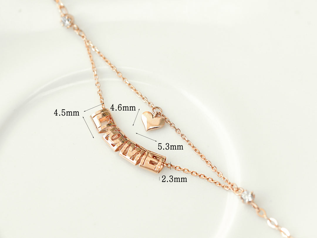 14K 18K Gold Love Heart Chain Anklet