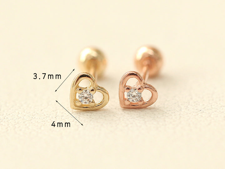 14K gold Mini Heart cartilage earring 20g