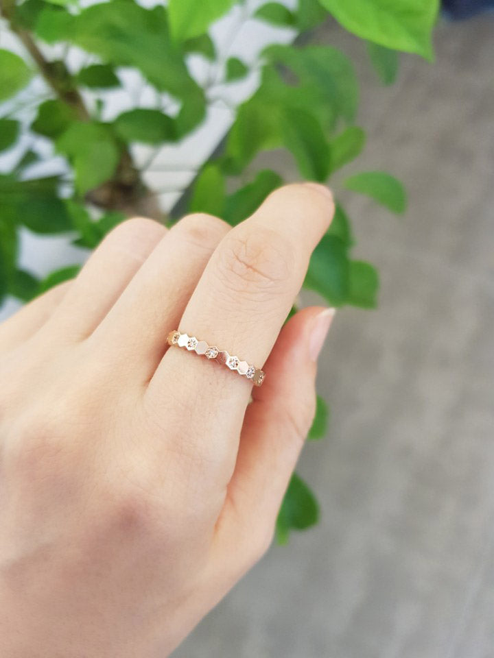 14K 18K Gold Hexagon Cubic Ring