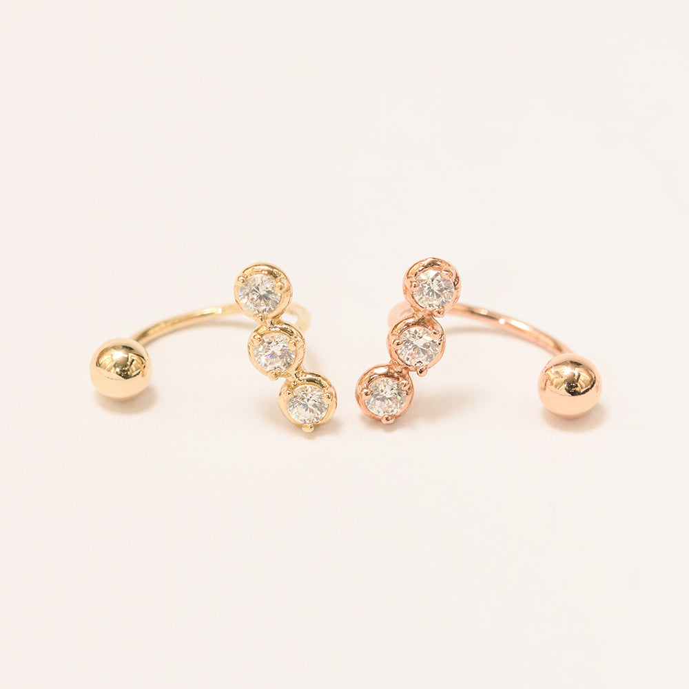 14K Gold Trio CZ Curve Piercing 20G