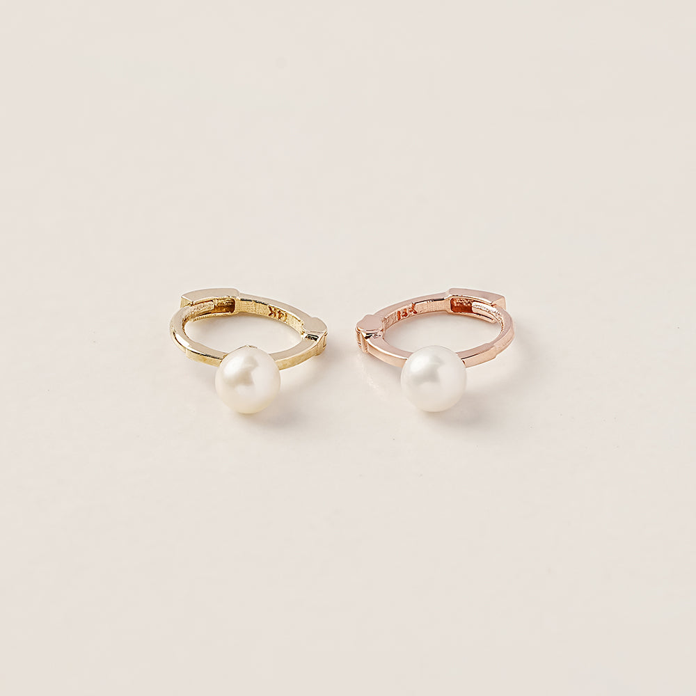 14K 18K Gold Tiny Pearl Cartilage Hoop Earring