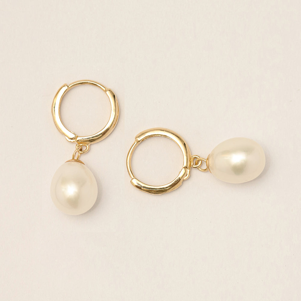 14K Gold Fresh Water Pearl Cartilage Hoop Earring and Necklace Pendant Set