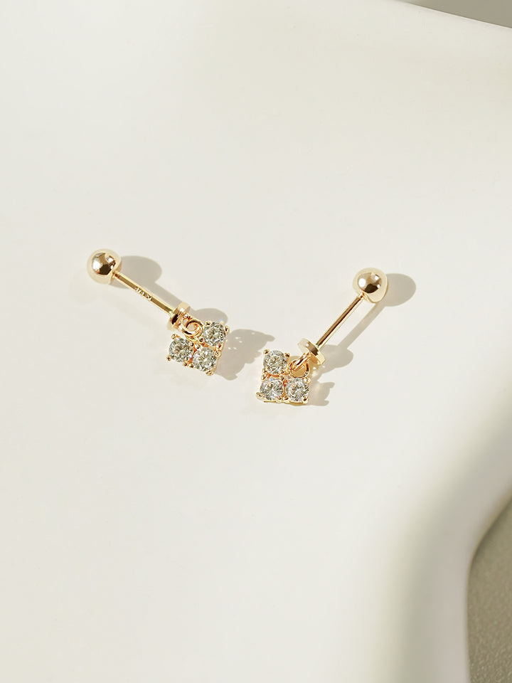 14K Gold Block Cubic Heart Drop Cartilage Earring 20G