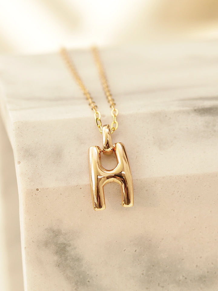 14K 18K Gold Glossy H Necklace