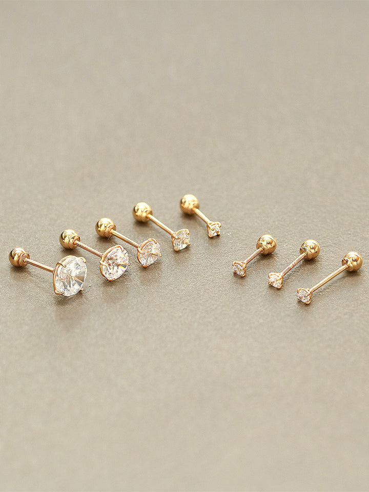 14K Gold Bling Cubic 4 Prong Cartilage Earring 20G