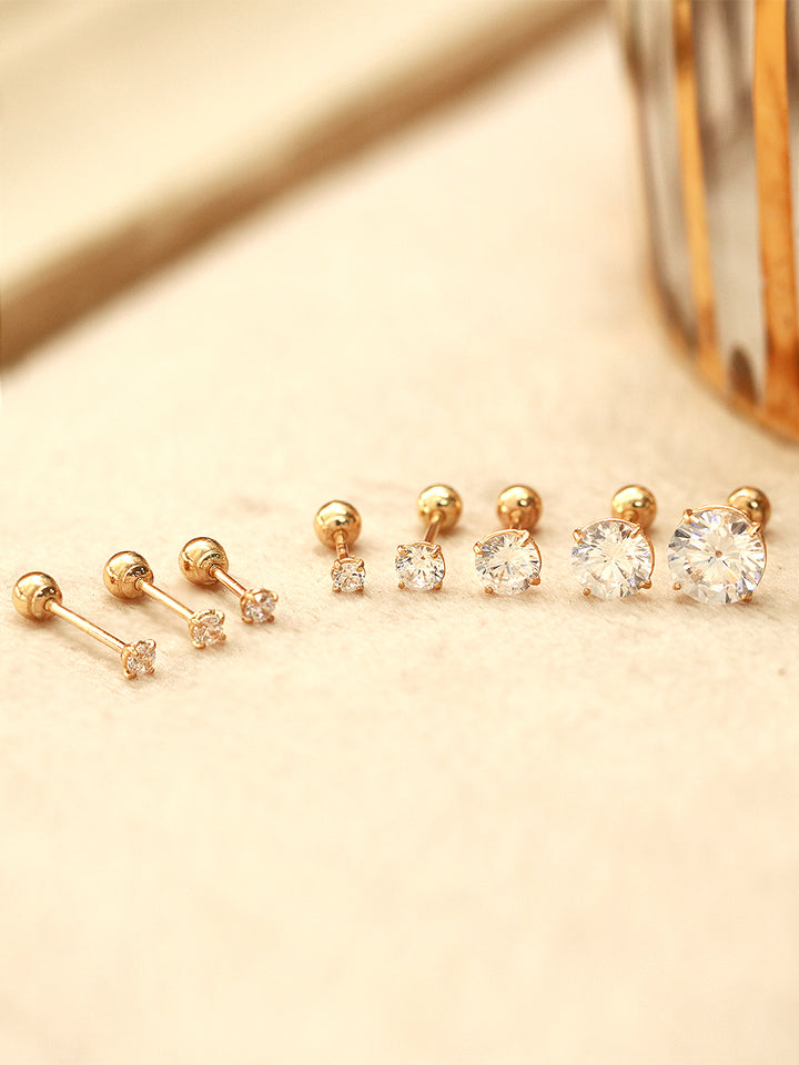 14K Gold Bling Cubic 4 Prong Cartilage Earring 20G