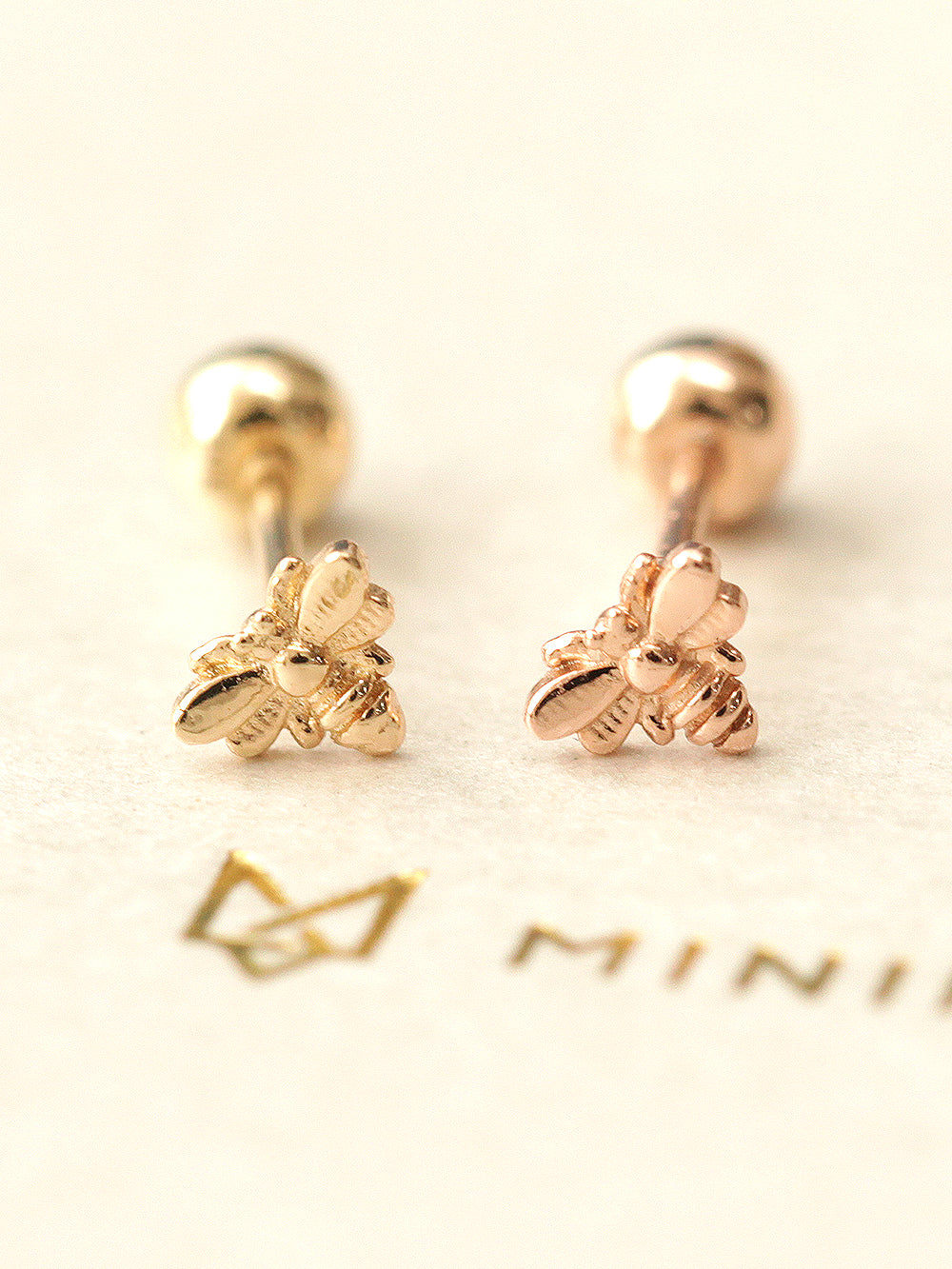 14K Gold Mini Bee Cartilage Earring 20G18G16G