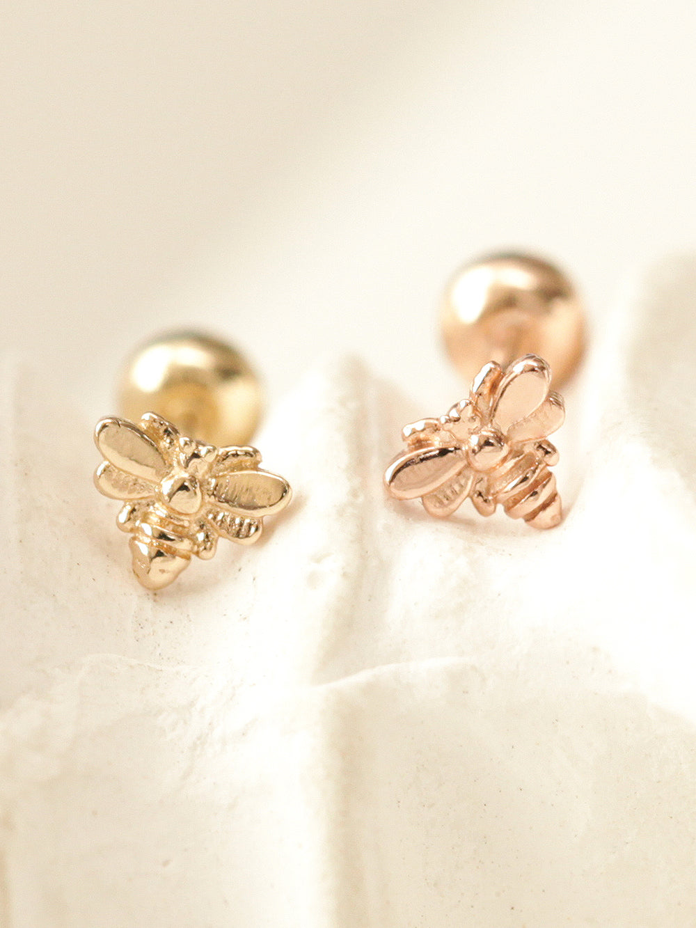 14K Gold Mini Bee Cartilage Earring 20G18G16G