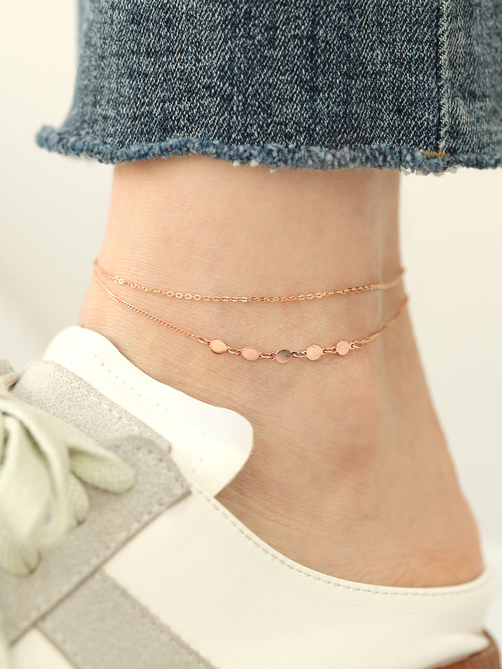 14K 18K Gold Two line Coin layered chain anklet