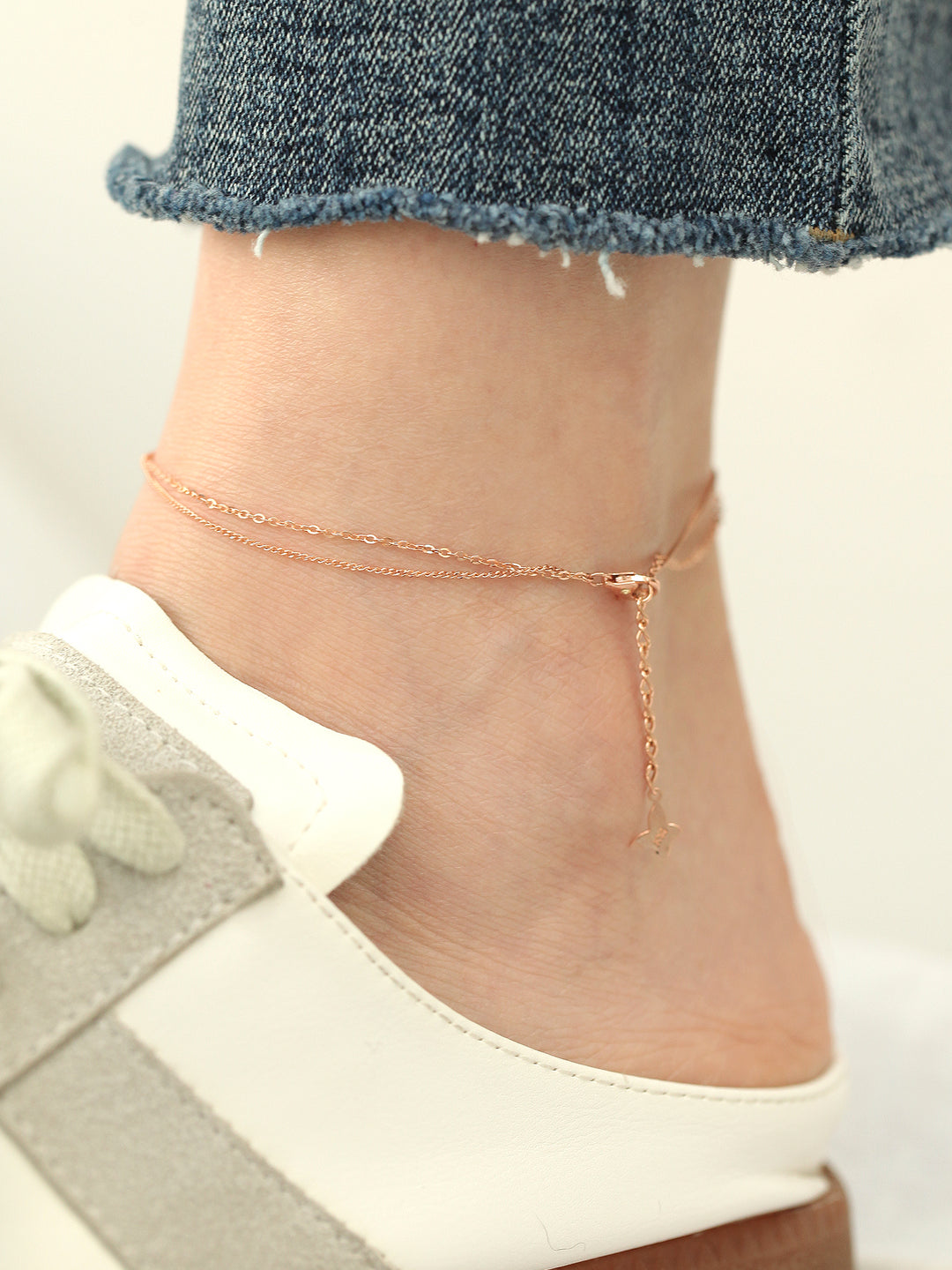 14K 18K Gold Two line Coin layered chain anklet