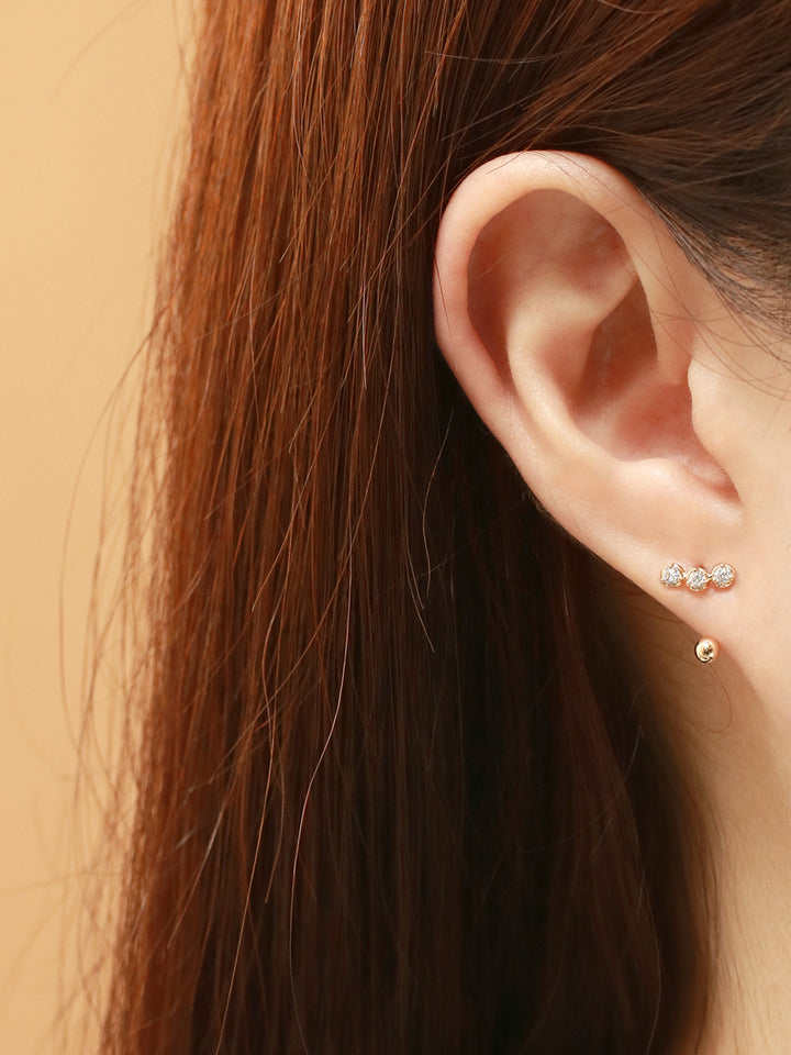 14K Gold Trio CZ Curve Piercing 20G