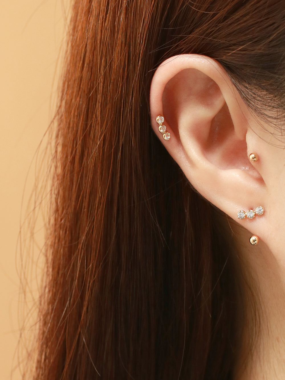 14K Gold Trio CZ Curve Piercing 20G