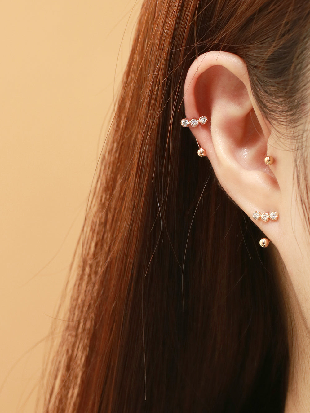 14K Gold Trio CZ Curve Piercing 20G