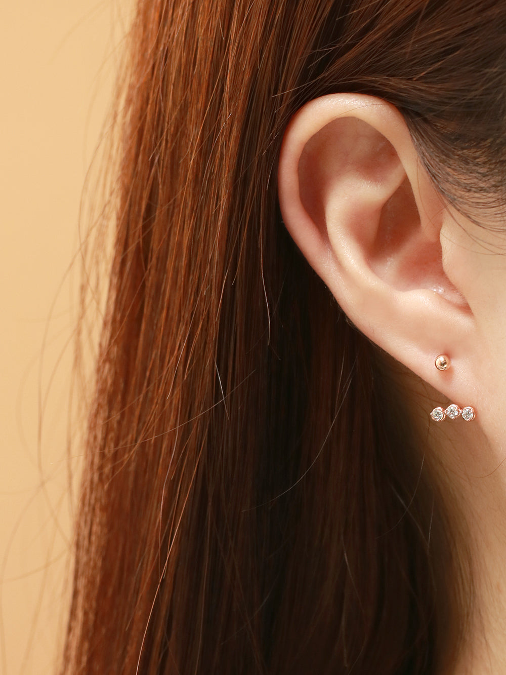 14K Gold Trio CZ Curve Piercing 20G