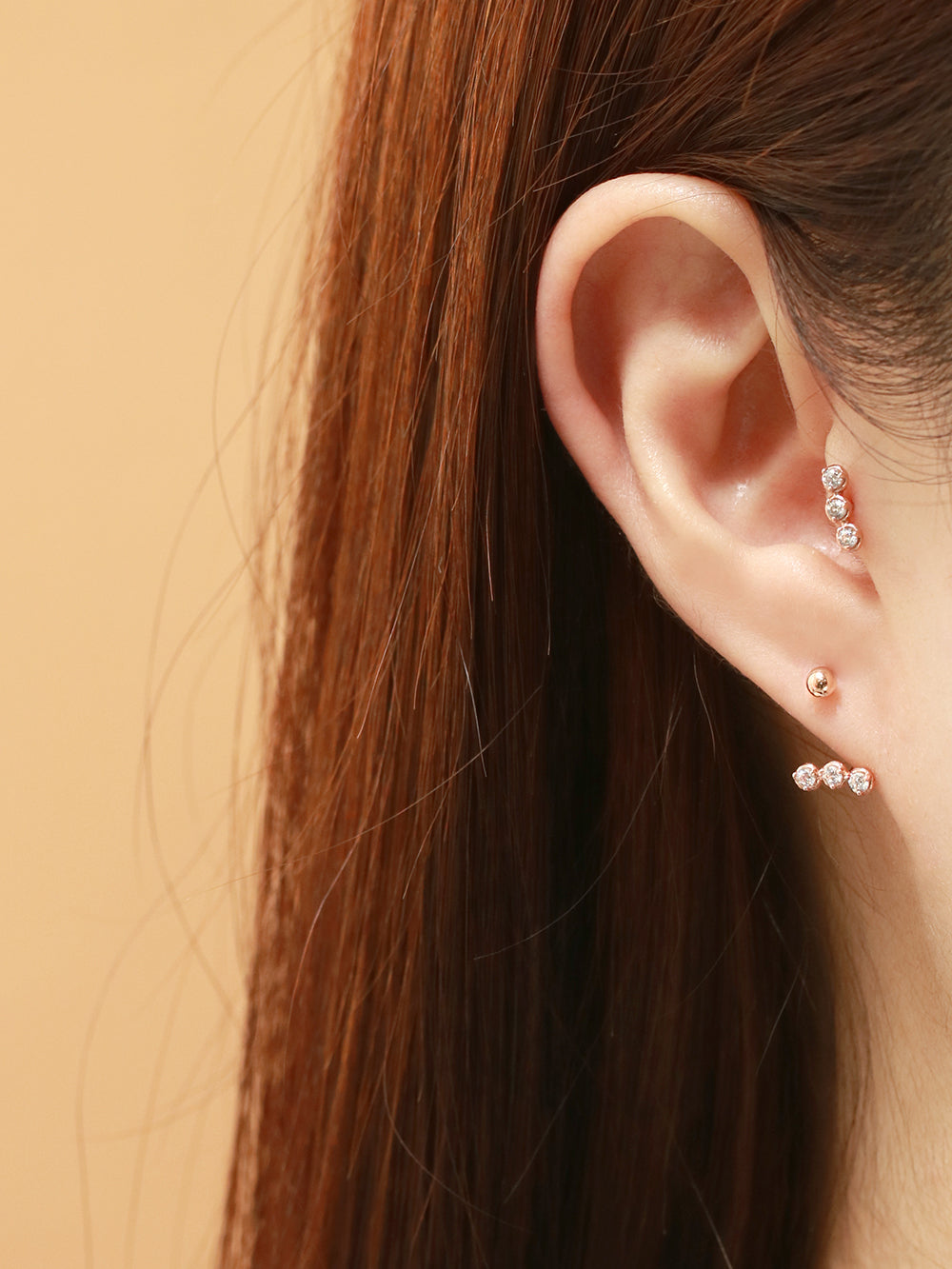 14K Gold Trio CZ Curve Piercing 20G