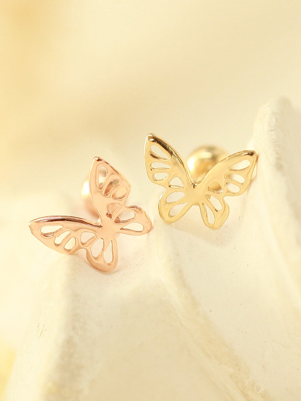 14K Gold Point Butterfly Cartilage Earring 20G18G16G