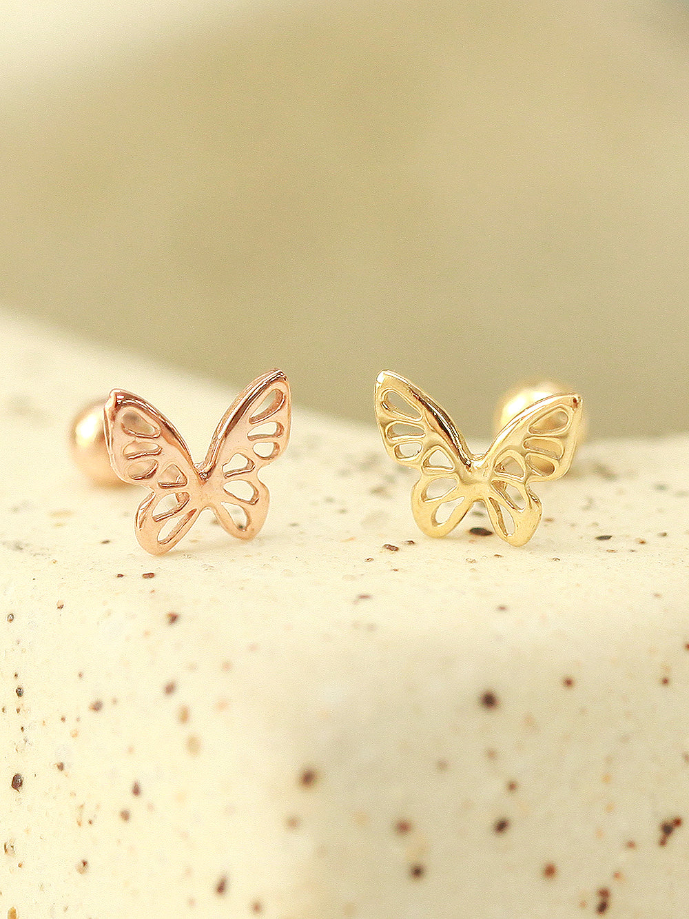 14K Gold Point Butterfly Cartilage Earring 20G18G16G