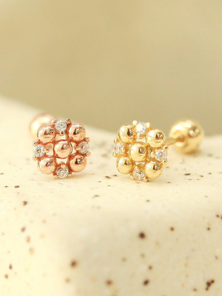 14K Gold Cubic Ball Round Cartilage Earring 20G18G16G