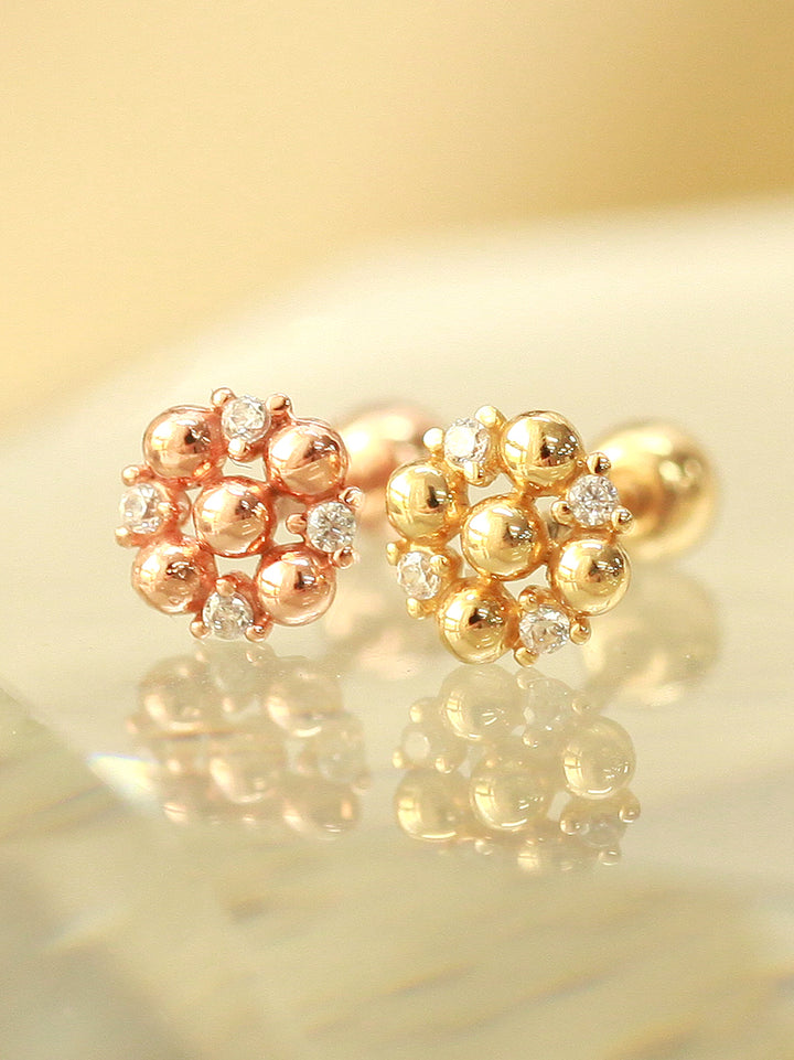 14K Gold Cubic Ball Round Cartilage Earring 20G18G16G