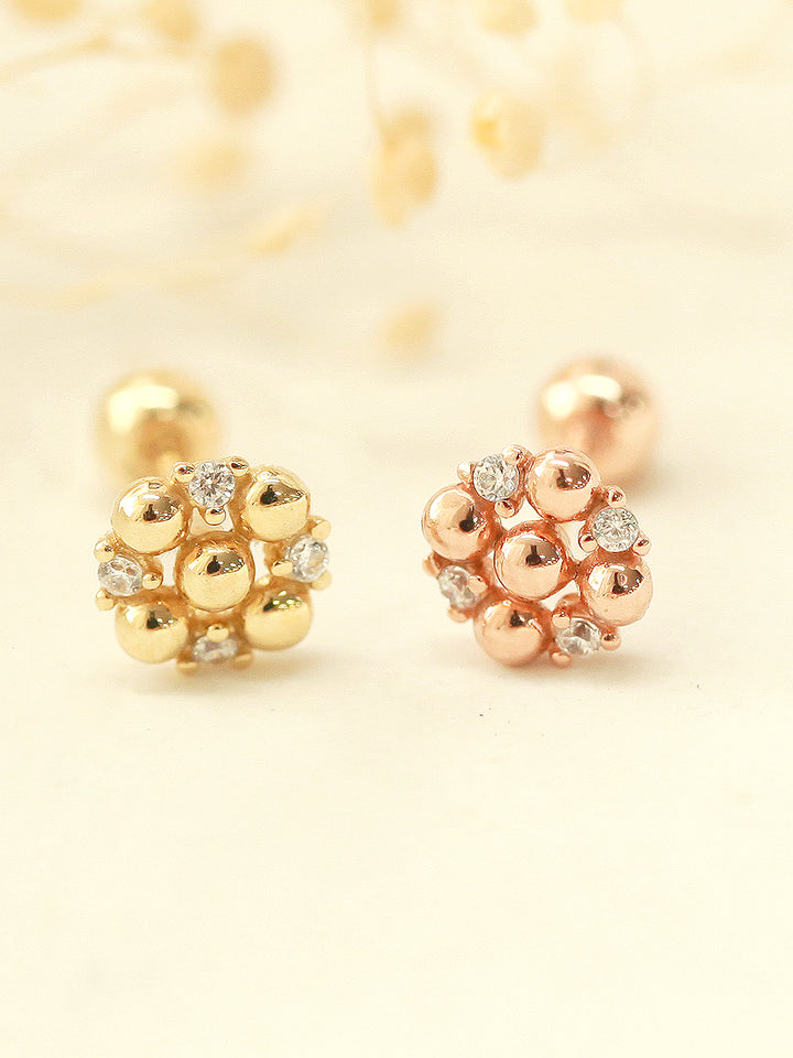 14K Gold Cubic Ball Round Cartilage Earring 20G18G16G