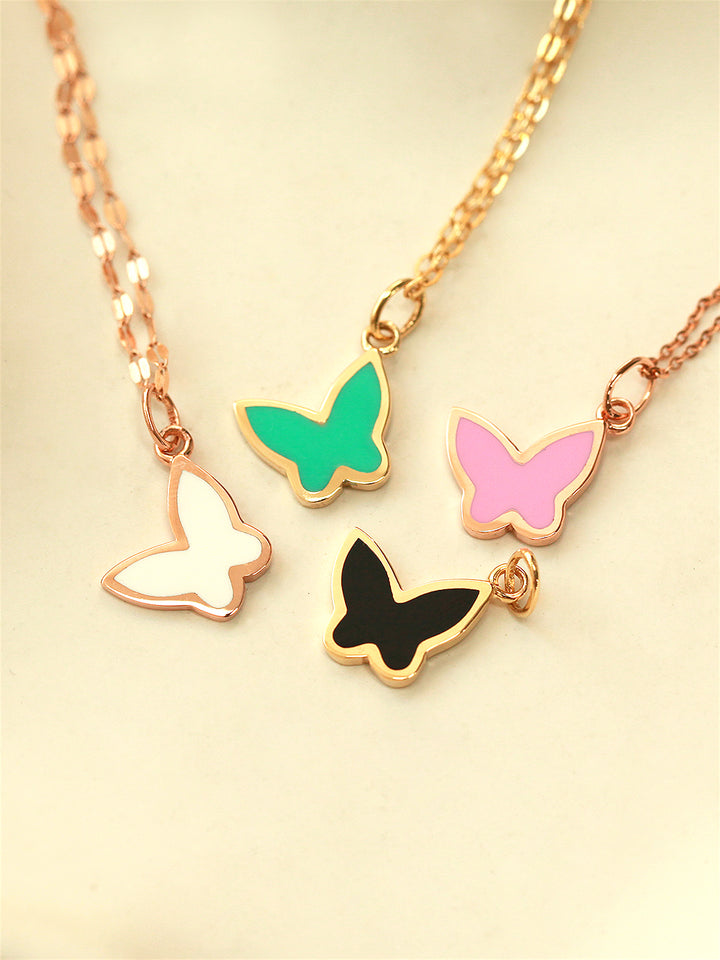 14K Gold Enamel Butterfly Necklace Pendant