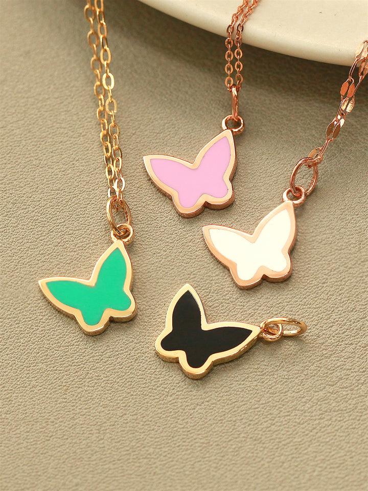 14K Gold Enamel Butterfly Necklace Pendant