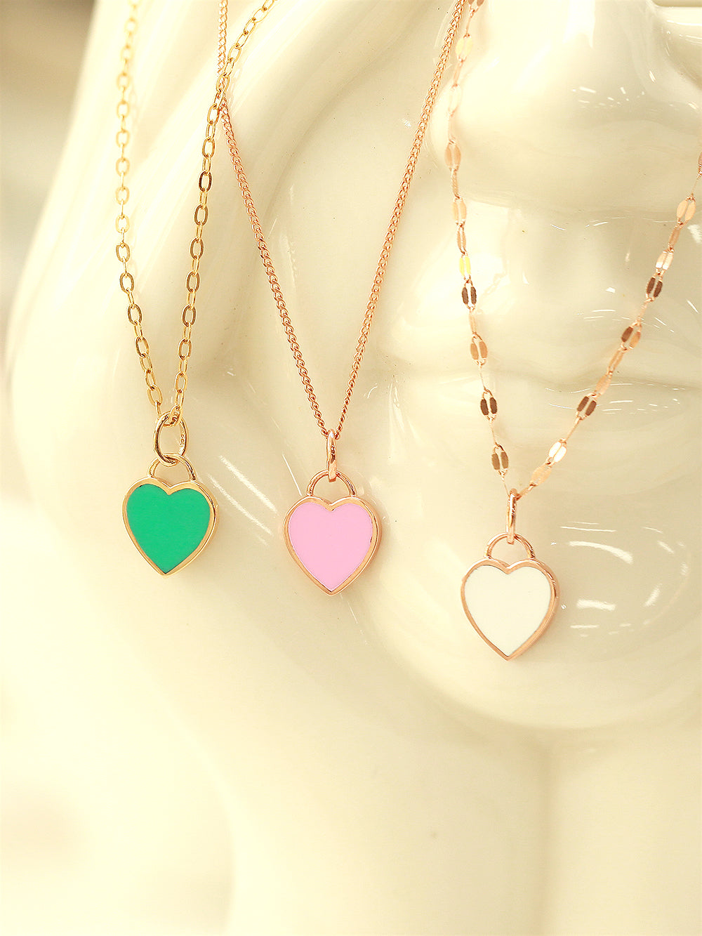 14K Gold Enamel Heart Necklace Pendant