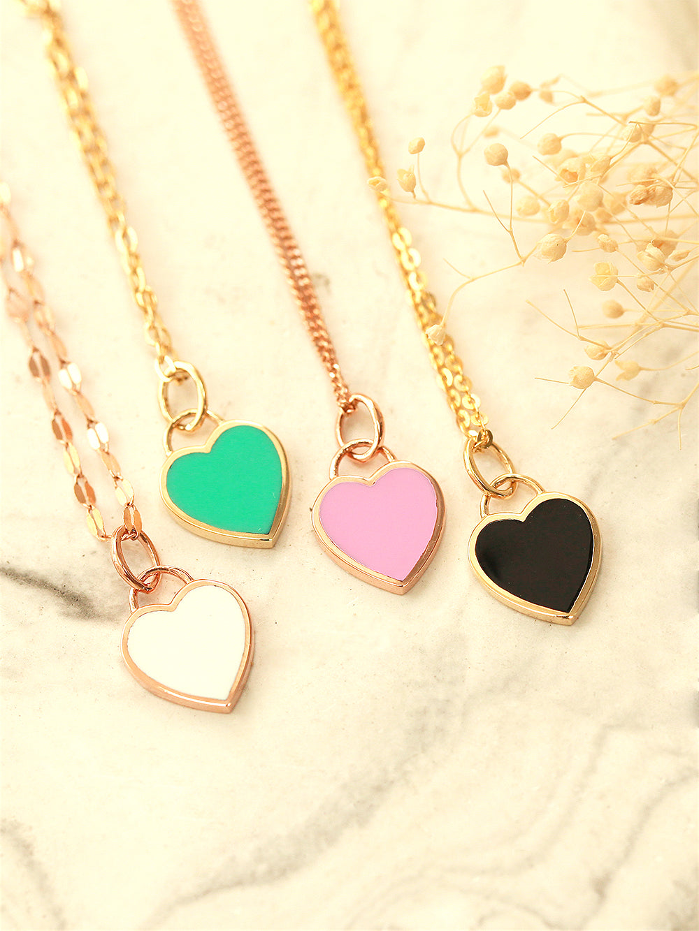 14K Gold Enamel Heart Necklace Pendant