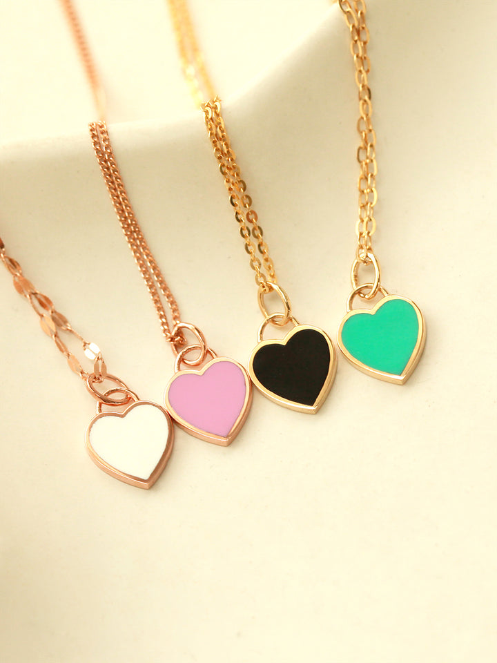 14K Gold Enamel Heart Necklace Pendant