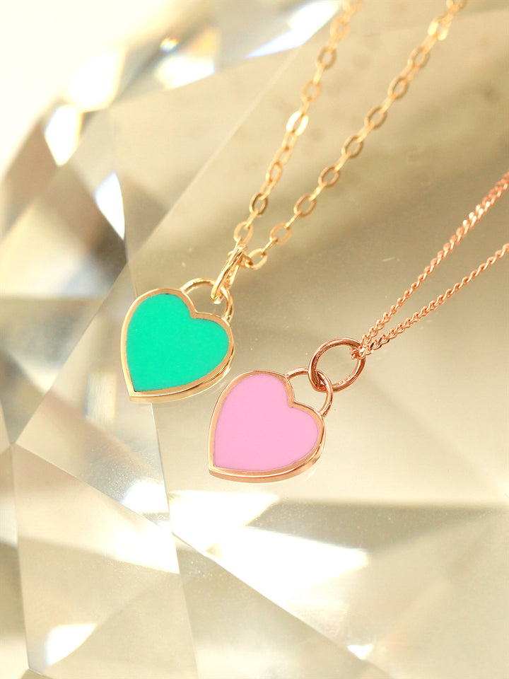 14K Gold Enamel Heart Necklace Pendant