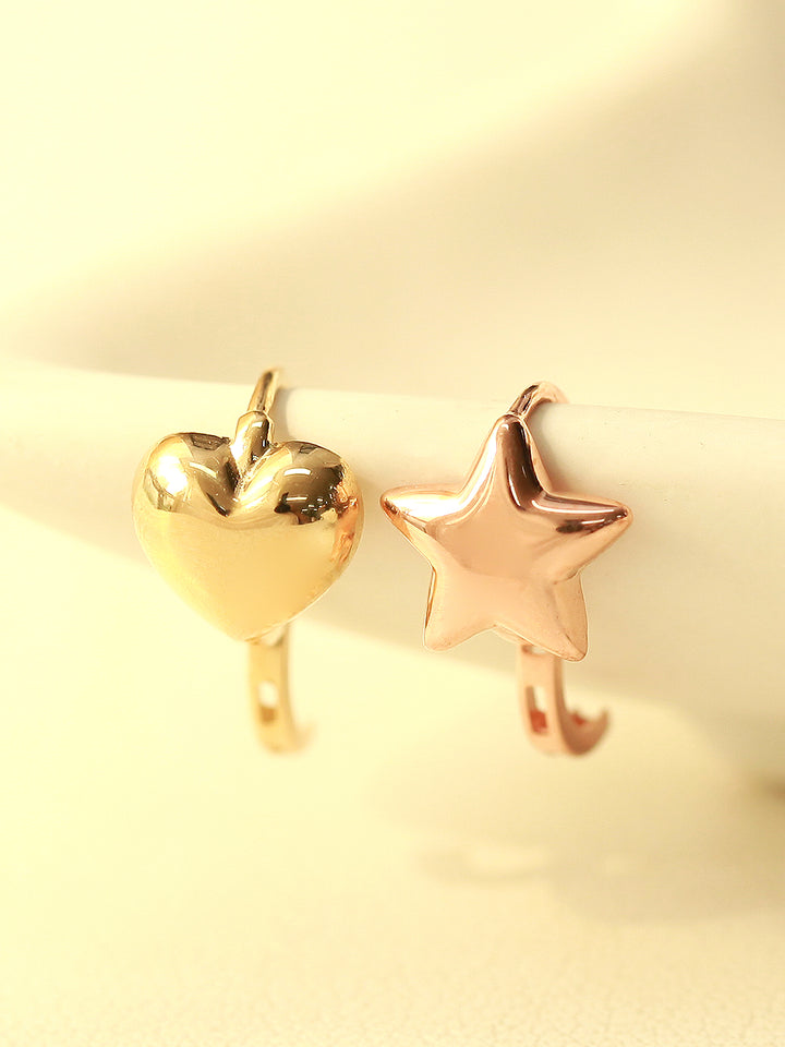 14K Gold Volume Heart Star Hoop Earring