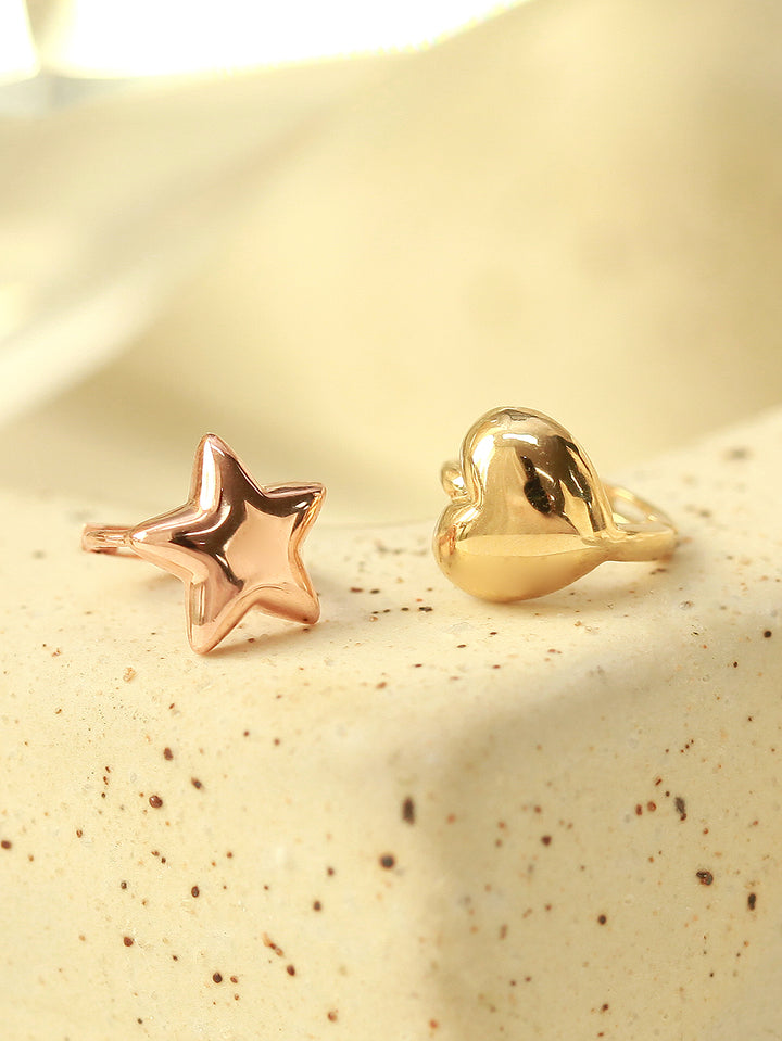 14K Gold Volume Heart Star Hoop Earring