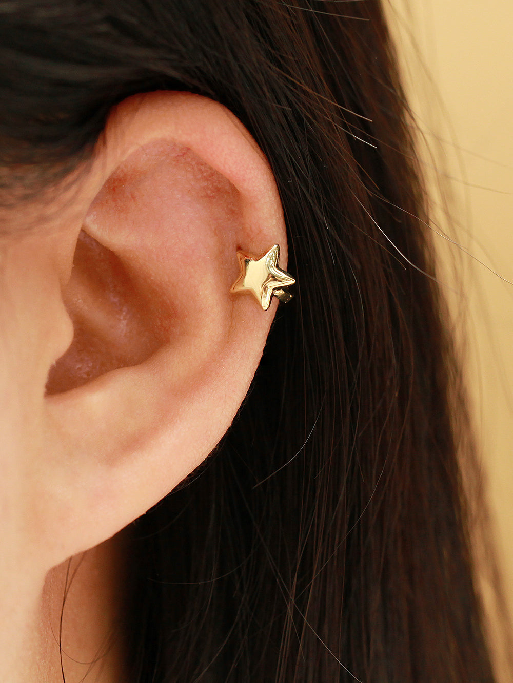 14K Gold Volume Heart Star Hoop Earring