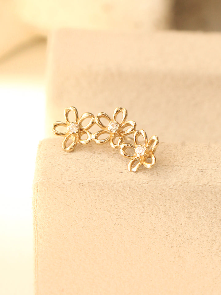 14K Gold Triple Petals Cartilage Earring 20G18G16G