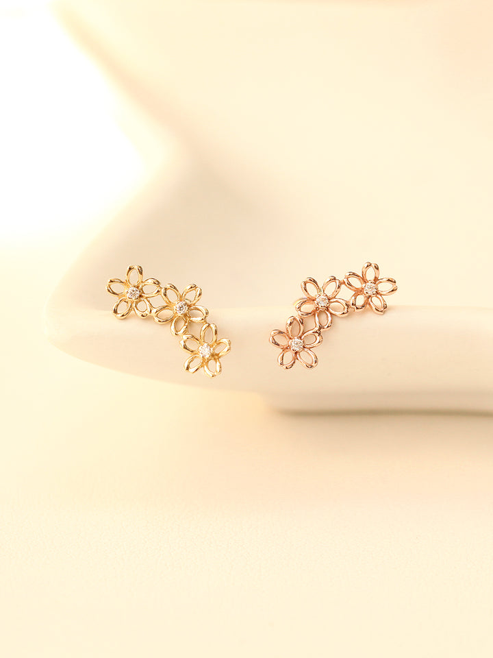 14K Gold Triple Petals Cartilage Earring 20G18G16G