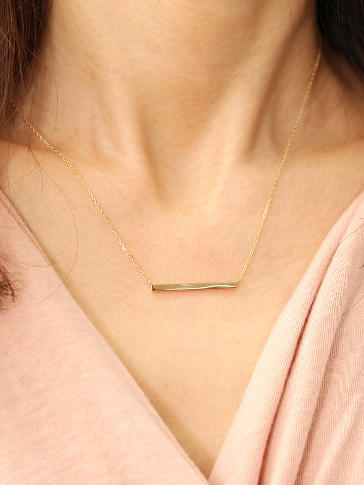 14K 18K Gold Simple Stick Necklace