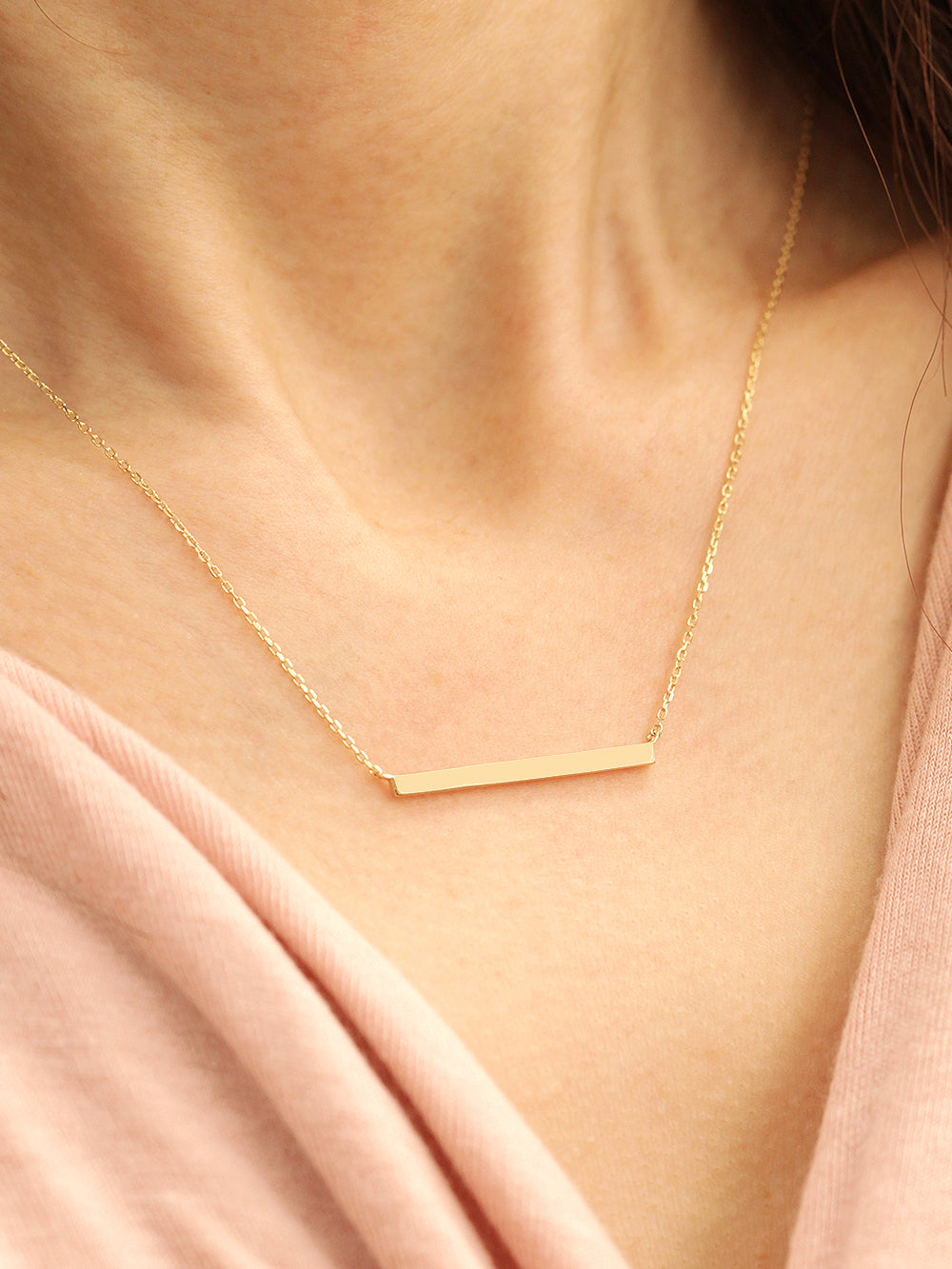 14K 18K Gold Simple Stick Necklace