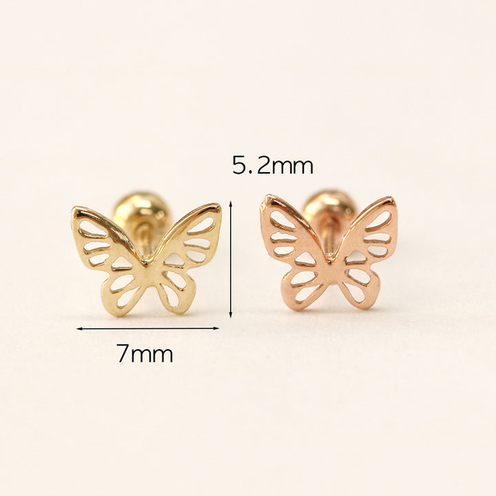 14K Gold Point Butterfly Cartilage Earring 20G18G16G